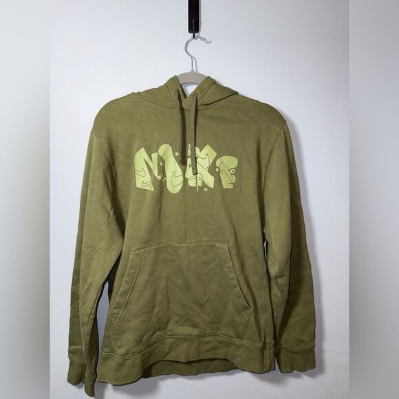 Nike Other - Nike Club Fleece Graphic Pullover Hoodie kids Olive Size M EUC